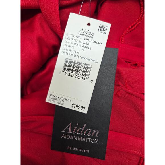 Aidan Mattox Red Crepe & Lace Cocktail Dress NWT Sz 12 - Picture 7 of 10